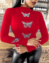 Дамска блуза в червено с пеперуден принт - код 52666