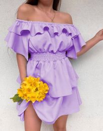 Ефектна дамска рокля с голи рамене в лилаво - код 87730