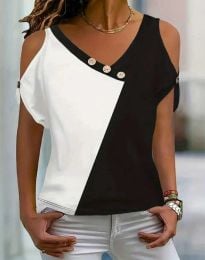 Атрактивна дамска блуза в бяло и черно - код 61059