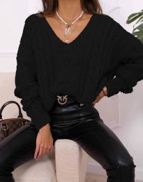 Плетен дамски пуловер в черно - код 0127