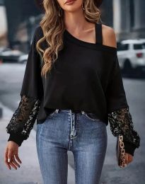 Дамска блуза с дантелени ръкави в черно - код 61023