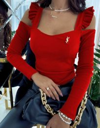 Блуза в червено с ефектни ръкави - код 2380
