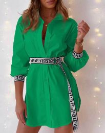 Дамска рокля тип риза в зелено - код 1223