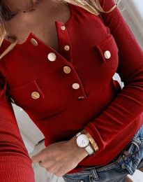 Атрактивна дамска блуза с копчета в червено - код 115160
