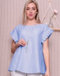 Модна дамска блуза с ефектен аксесоар в светлосиньо - код 11523