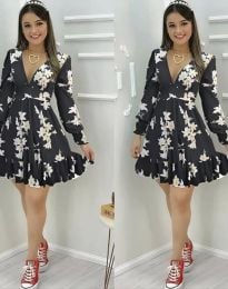 Дамска рокля с флорален десен в черно - код 50086