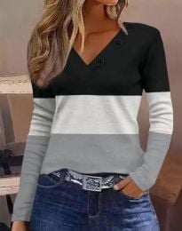 Атрактивна дамска блуза с V-образно деколте - код 66004 - 1