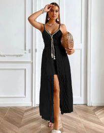 Ефектен дантелен дамски гащеризон тип рокля в черно - код 88150