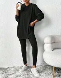 Ежедневен дамски комлект с блуза с качулка в черно - код 33570