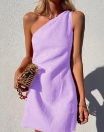 Атрактивна дамска къса рокля с един ръкав в лилаво - код 21799