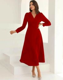 Дълга дамска рокля в червено - код 8601