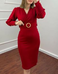 Дамска рокля с ефектно деколте в червено - код 45016
