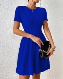 Дамска рокля с къс ръкав в синьо - код 30780