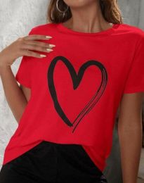 Атрактивна дамска тениска с принт сърце в червено - код 4321