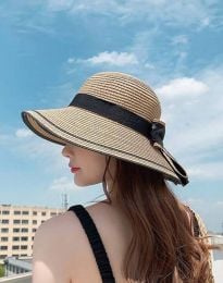 Лятна дамска шапка с панделка в цвят капучино - код H0927