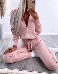 Моден дамски плетен комплект в розово - код 63008