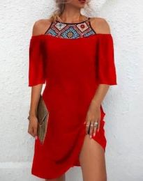 Дамска рокля в червено с атрактивни мотиви - код 7384
