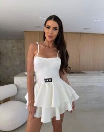 Дамска къса пола с волани и ластичен колан “LOVE” – бяла - код 61276