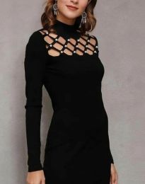 Елегантна дамска рокля с ефектно деколте в черно - код 72038