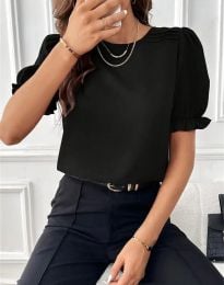 Дамска блуза с ефектни ръкави в черно - код 61068