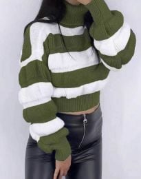 Дамски къс пуловер в масленозелено - код 9803