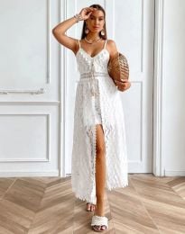 Ефектен дантелен дамски гащеризон тип рокля в бяло - код 88150