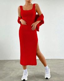 Атрактивна дамска рокля с допълнителна горна част в червено - код 3287