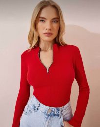 Дамска блуза в червено с цип - код 10470