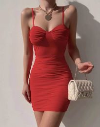 Дамска рокля с кройка по тялото в червено - код 6764