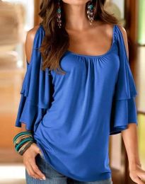 Стилна блуза с къс ръкав в синьо - код 41244