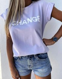Атрактивна дамска тениска в лилаво с надпис - код 38222