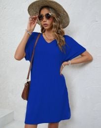 Дамска рокля с къс ръкав в синьо - код 30650