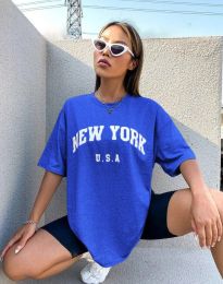 Дамска тениска с надпис "NEW YORK U.S.A" в синьо - код 0012017