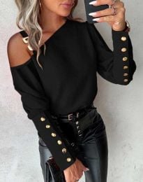 Дамска блуза с ефектни ръкавели в черно - код 501900