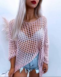 Ефектна дамска блуза едра плетка в розово - код 4805