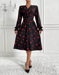 Атрактивна  дамска рокля на сърца в черно - код 68015