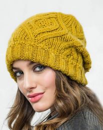 Плетена дамска шапка в цвят горчица - код WH16