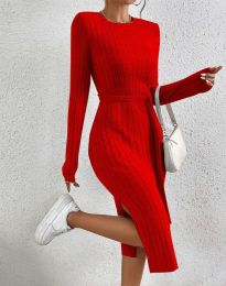 Дамска рокля с цепка в червено - код 33095