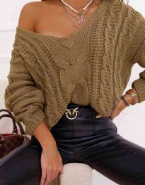 Плетен дамски пуловер в кафяво - код 0127
