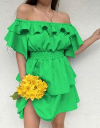Ефектна дамска рокля с голи рамене в зелено - код 87730