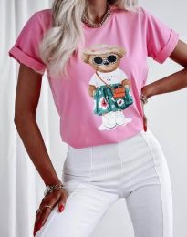 Атрактивна дамска тениска с апликация в розово- код 5438