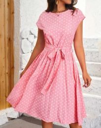 Дамска рокля в розово на точки - код 55065