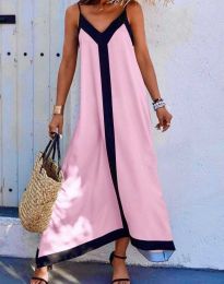 Модна дълга дамска рокля в розово - код 50709