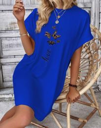 Атрактивна дамска рокля с принт пеперуди в синьо - код 3462