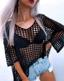 Ефектна дамска блуза с едра плетка в черно - код 4805