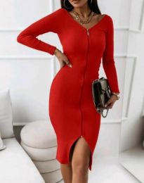Дамска рокля с цип в червено - код 77451