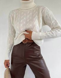 Модерен дамски пуловер в бяло - код 5867