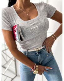 Дамска тениска с надпис "ICON" в сиво - код 5668
