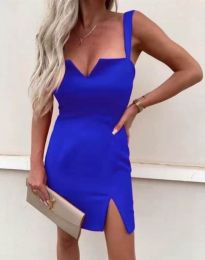 Дамска рокля с кройка по тялото в синьо - код 3956