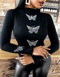 Дамска блуза в черно с пеперуден принт - код 52666